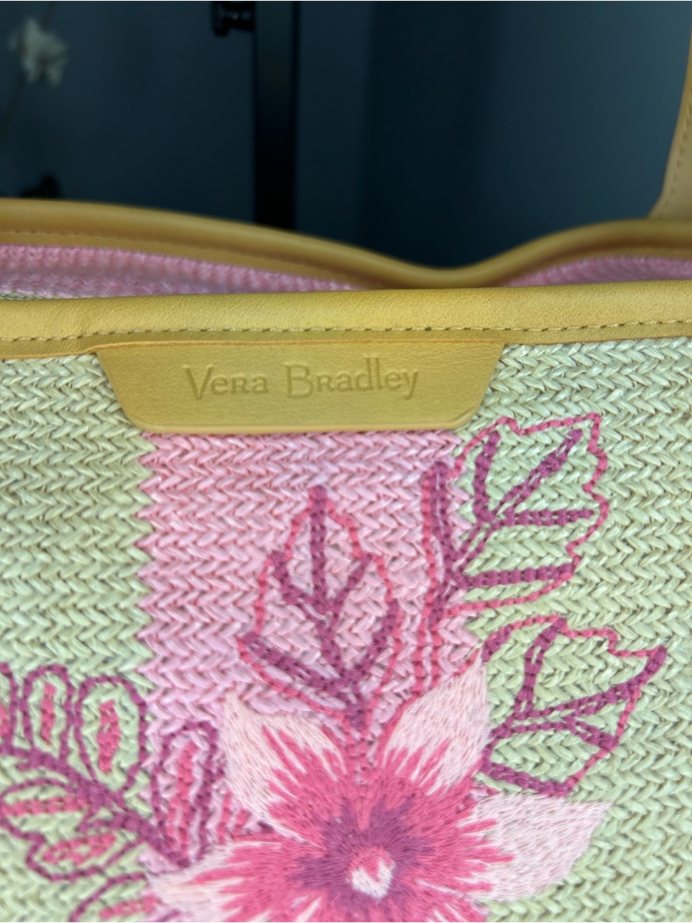 Vera Bradley NWT Candy Pink Stripe Straw Beach Tote Floral Woven Large Zip Bag - Picture 6 of 12